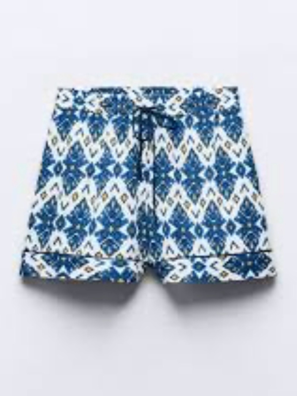 Zara Blue and White Geometric Drawstring Shorts